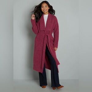Modcloth Fuzzy Plush Cozy Does It Belted Cardigan Coat Pink Berry Multi L NWT